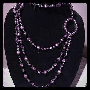 Purple beaded multi strand statement necklace